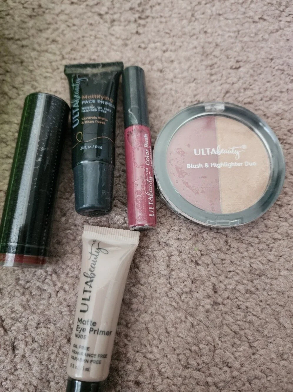 Ulta Beauty Neon Green Clear Cosmetic Pouch with Lipstick & Lip Gloss